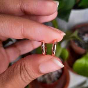 Sterling Silver Plated Rose Gold Huggie Cz Earrings